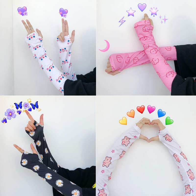 CUTE SMILE CLOUD ICE SILK SUN PROTECTION GLOVES BY52705