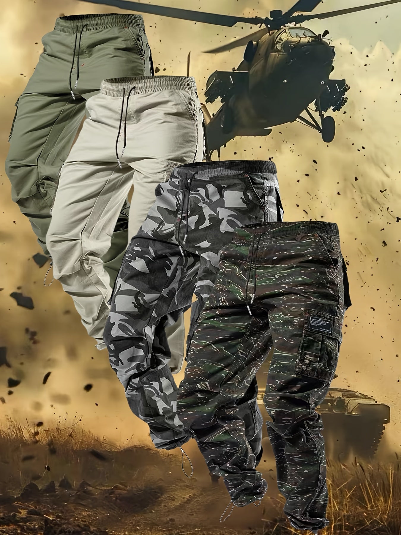 4pcs Men'S Tactical Cargo Pants Set