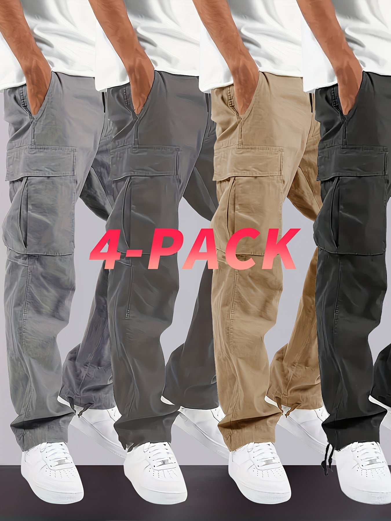 4pcs Men's Heavy-Duty Cargo Pants