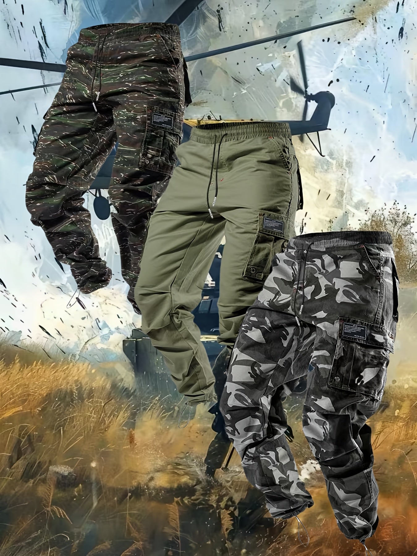 4pcs Men'S Tactical Cargo Pants Set